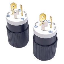 Lot of 2 Bryant 4721NP Locking Plugs, 2-Pole, 3-Wire, 125V 15A, 1-Phase, ø1.53in