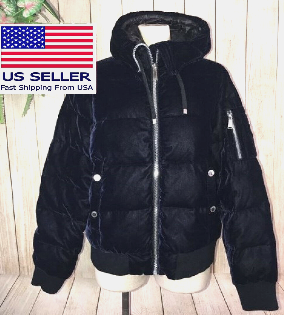 WOMENS XL -BCBGeneration ALLOVER VELVET HOODED DOWN PUFFER COAT