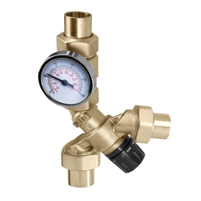 Caleffi 520410A AngleMix 3-Way Thermostatic Mixing Valve w/ Gauge, 1/2'' MNPT
