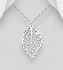 925 Sterling Silver Leaf Pendant 30mm Minimalist Jewellery Hallmarked Gift Bag