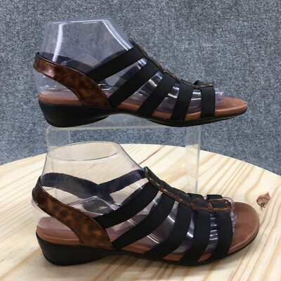 Munro American Sandals Womens 7 Narrow Darian Strappy Black Open Toe Wedge