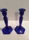SET of (2)  FENTON "COBALT BLUE" HANDMADE 8.5" CANDLESTICKS