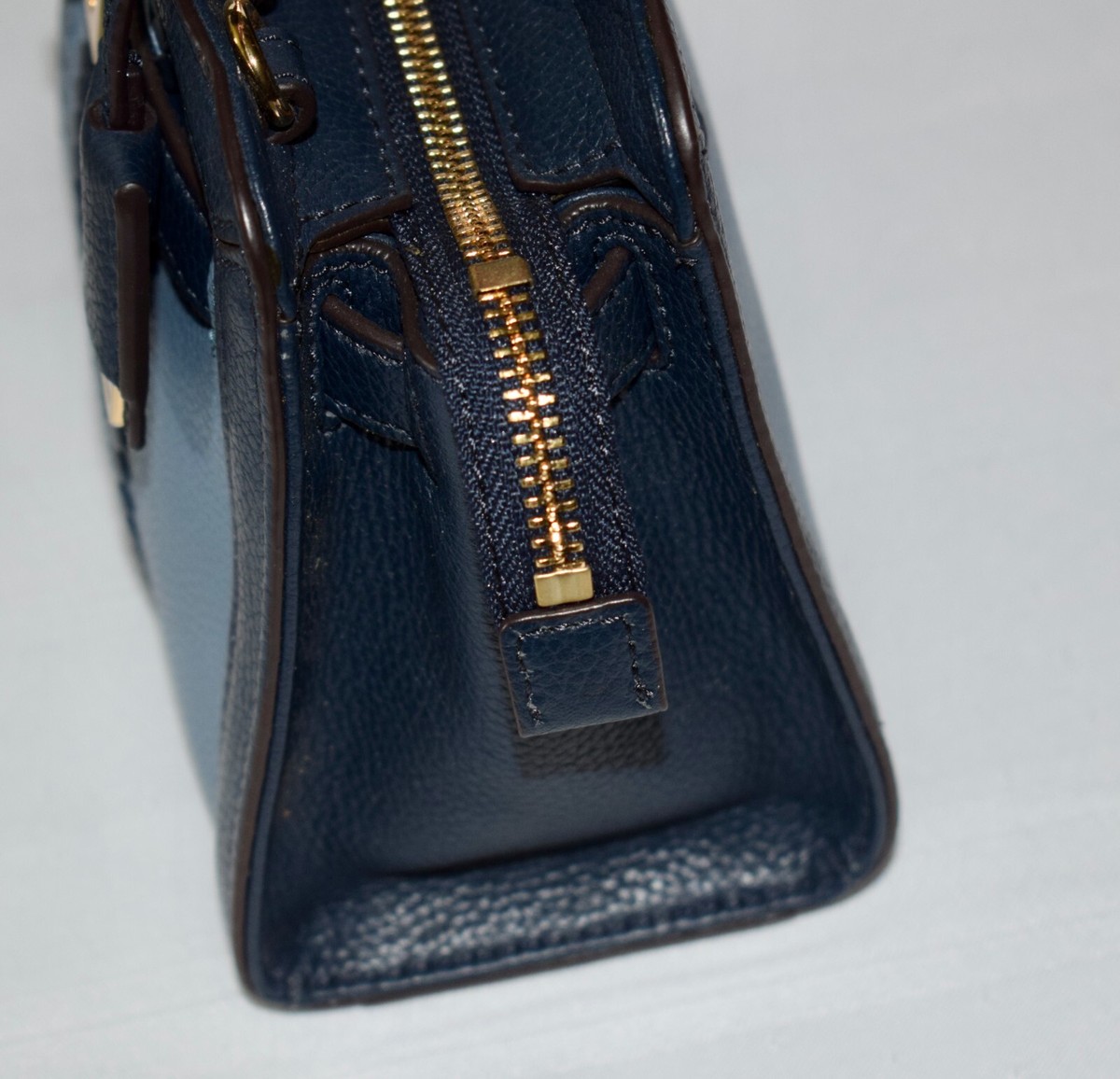 Michael Kors Karson Denim Navy Small Pebbled Leather Satchel  display picture 2