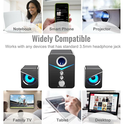 AUX Bluetooth USB Lautsprecher Bass Boxen für Laptop PC Computer Handy Schwarz - Bild 2 von 15