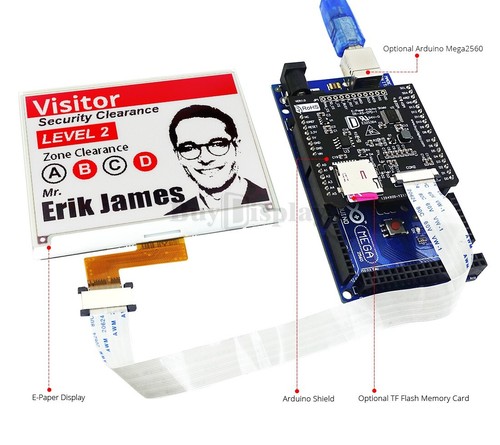 Red 4.2 inch e-Ink/e-Paper Display Panel w/Arduino Shield,Library 400x300 - Picture 4 of 6