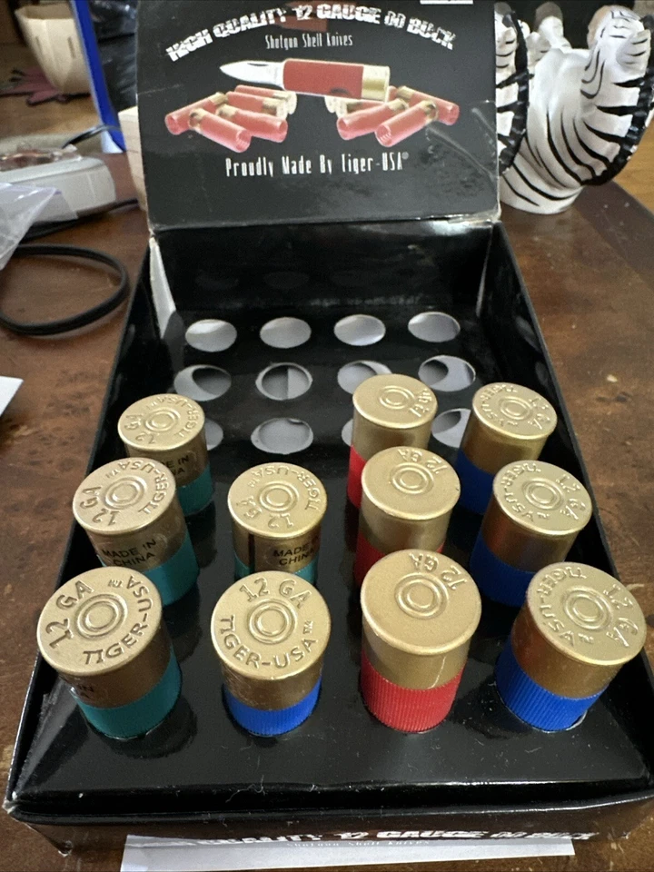 Cuchillo plegable de bolsillo con caparazón de escopeta calibre 12 rojo verde o azul pistola de bala Foto 2 de 3