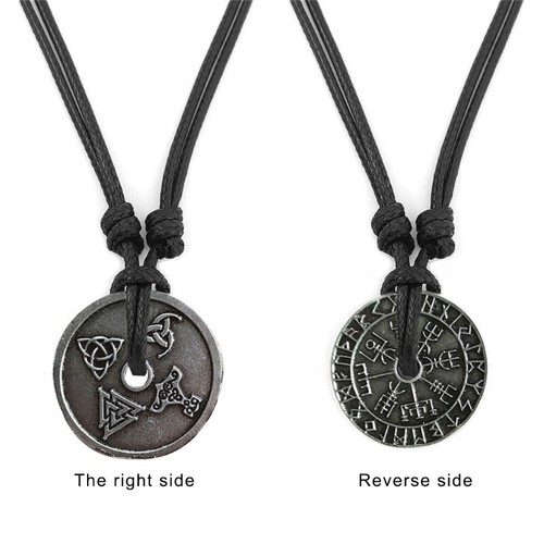 Adjustable Rune Round Pendant Necklace Ethnic Clavicle Chain Unisex Jewelry - Picture 3 of 8