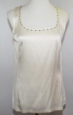 EUC Cache Cream Ivory Classy Studded Solid Silk Sleeveless Top Shirt Women L