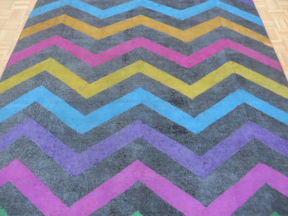 7'6 x 11 Hand Knotted Gray Modern Overdyed Vintage Oriental Rug G6401 - Image 2 of 4