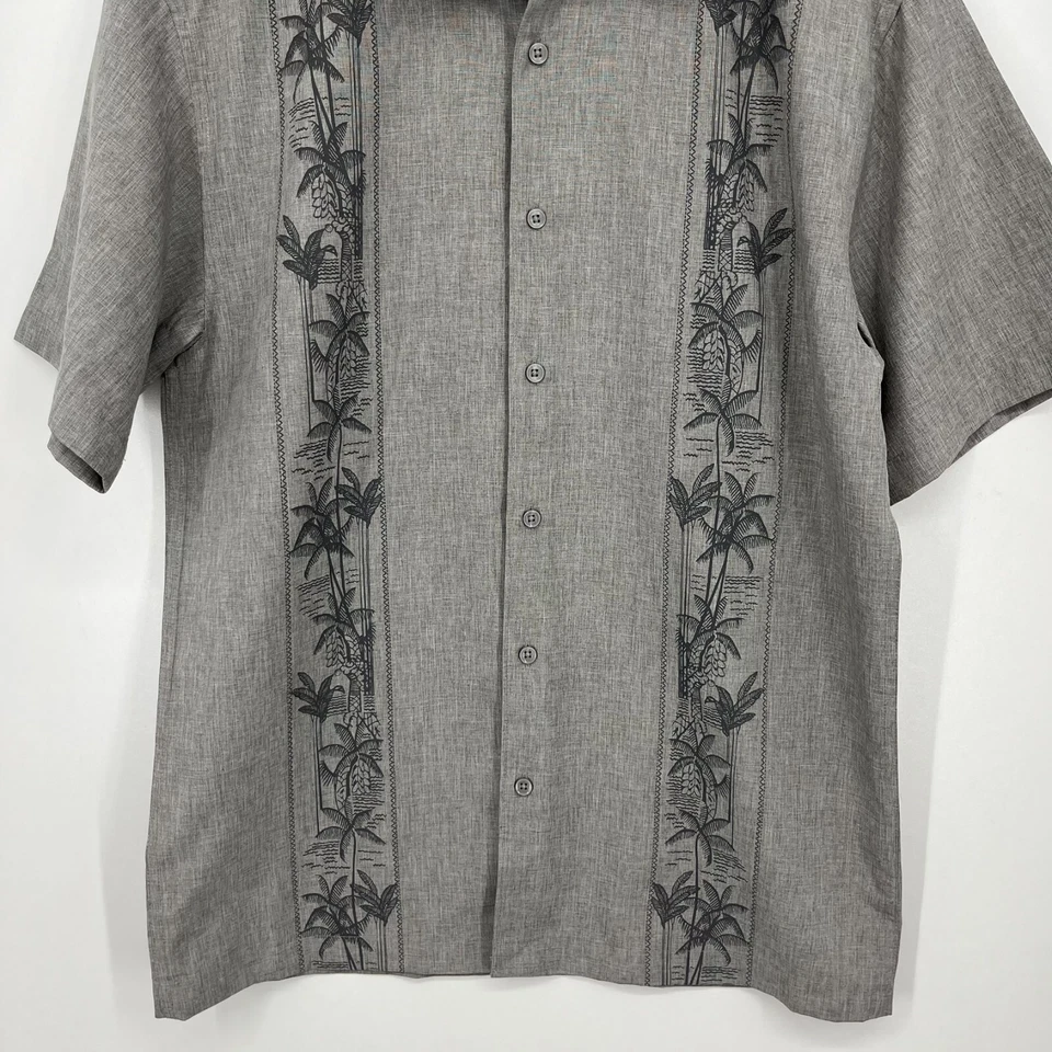 Cafe Luna Short Sleeve Button Shirt Men's S Gray Tropical Palm Tree Hawaiian Pri - Image 3 of 4
