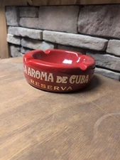 La Aroma De Cuba Reserva Cigar Ashtray Rare Red Color 4 Notch 8.75" Round 