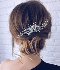 Bride Wedding Hair Comb Silver Pearl Hair Piece Rhinestone Hair Accessories f...
