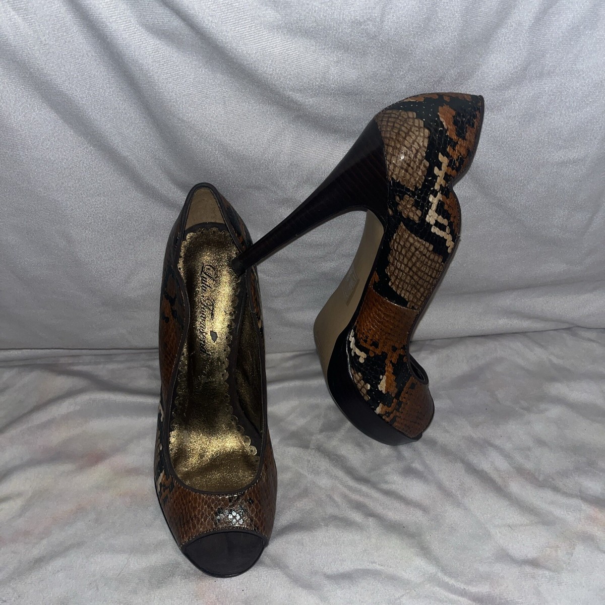 Lulu Townsend Women's Stiletto High Heels Shoes 7.5 Peeptoe Python