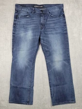 Express Jeans Mens 39x28.5* Blue Denim Blake Loose Boot Cut Distressed