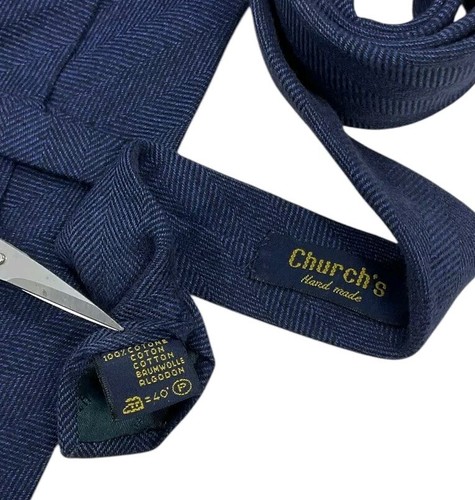 CHURCH'S XL Navy/Blue Striped Geometric Cotton LUXURY Tie HANDMADE ITALY - Picture 5 of 6
