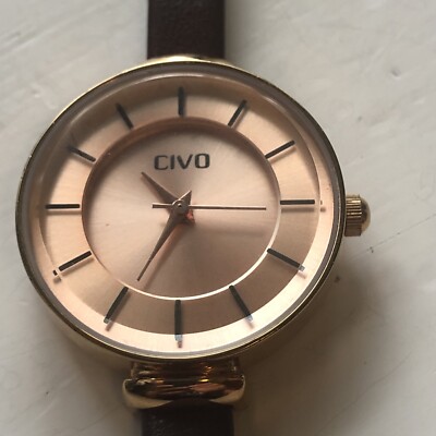 CIVO Rose Gold Japan Quartz Movement Wrist Watch Slim Leather Brown Band Womens