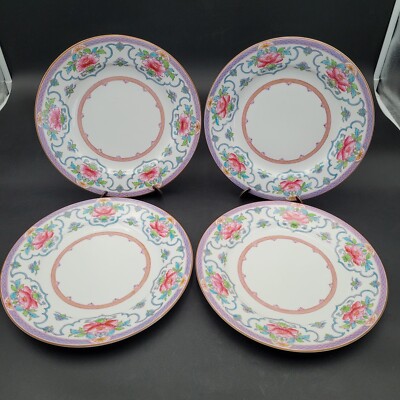 Four (4) Rare c.1911 Antique Royal Worcester 9'' Dinner Plates Pink Lotus C671