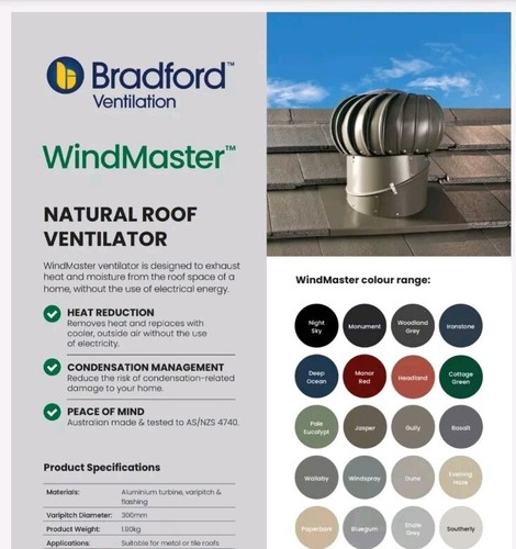 CSR Edmonds 300mm/12" AUS-MADE Cottage Green Windmaster Roof Vent $593+ FREEPOST - Picture 9 of 9