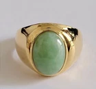 Vintage Men's Wedding Ring Oval Cut Natural Green Jade Sterling Silver 925