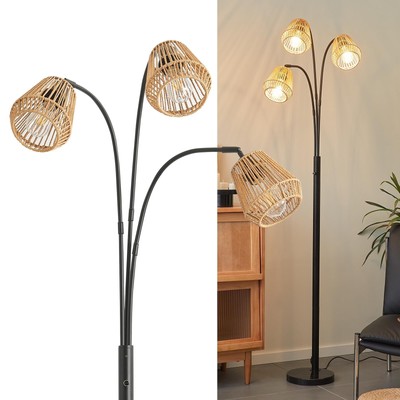 Rattan Floor Lamp for Living Room, 72 Inch Tall Boho Floor Lamp with Rotary S...