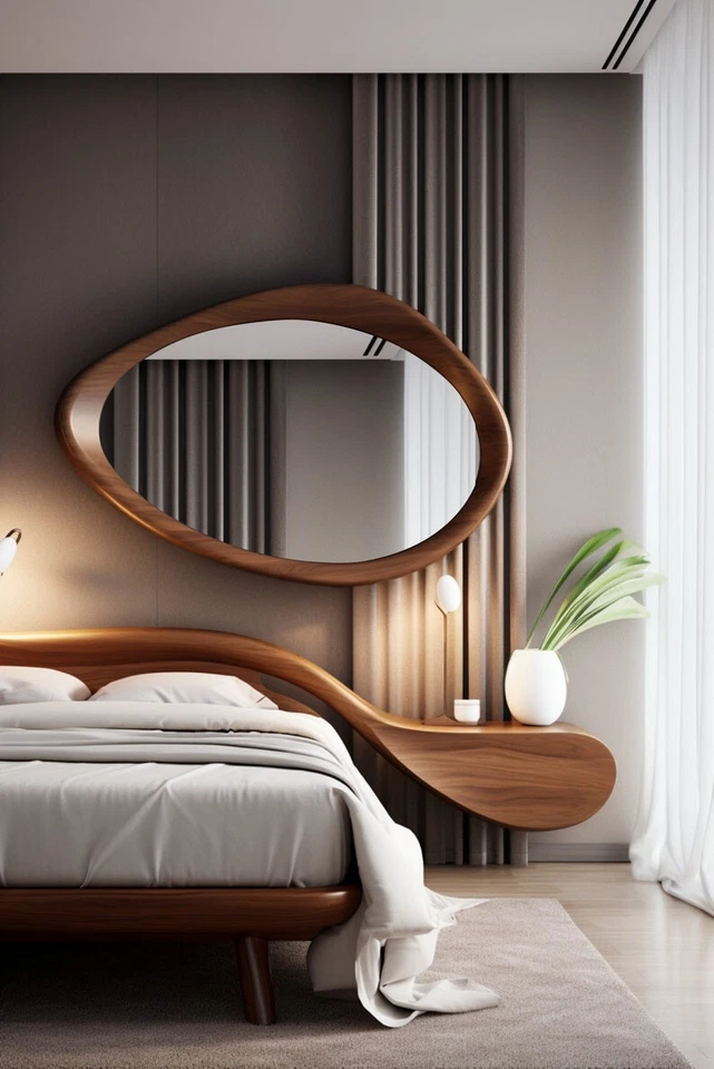 Unique & Stylish Looking Solid Wooden Vanity , Office Decor Mirror Wavy Handmade - Image 4 of 4