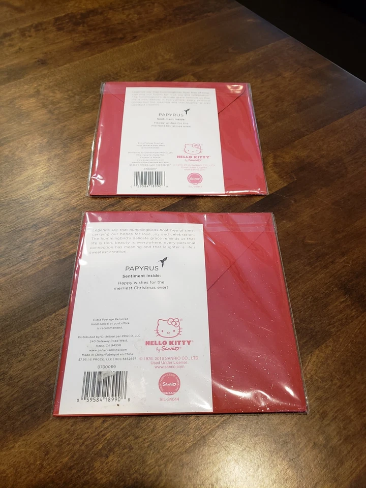 (2) PAPYRUS HELLO KITTY REINDEER ANTLERS SNOW SPARKLY CHRISTMAS CARDS Sealed - Image 2 of 4