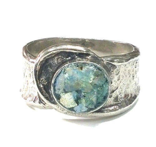 Roman Glass Fragments Silver 925 Ring Ancient 0 B C Bluish Patina Sz 8 Israel For Sale Online Ebay