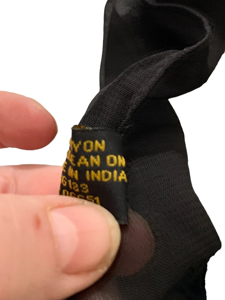 Винтажный чистый вискоза w черный стеклянный бусина и блестки искусства шарф Индии свернутый край изящный - Изображение 4 из 4