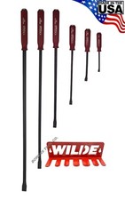 Wilde 6pc Pry Bar Set Hard Cap Hammer Strike Handle 8-36" Steel Rack Made in USA