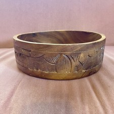 Vintage Rustic Wooden Carved Motif Bowl 12x4