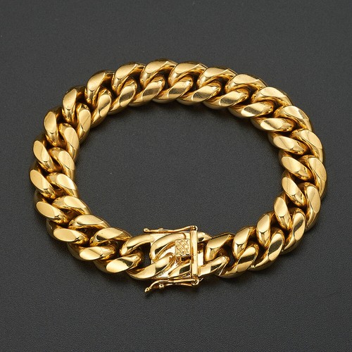 8-18MM Mens Miami Cuban Chain Gold Plated Stainless Steel Bracelet Bangle 7-11" - Picture 20 of 31