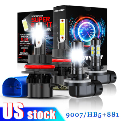 For Dodge Dakota Durango 2001-2003 LED Headlight 9007 + 881 Fog Light Bulbs C9B