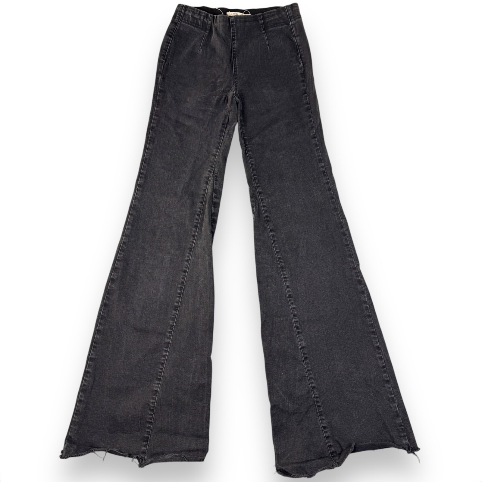 Free People Black Stretch Jeans High Rise Wide Flare Leg Size 24'' Hippie Boho