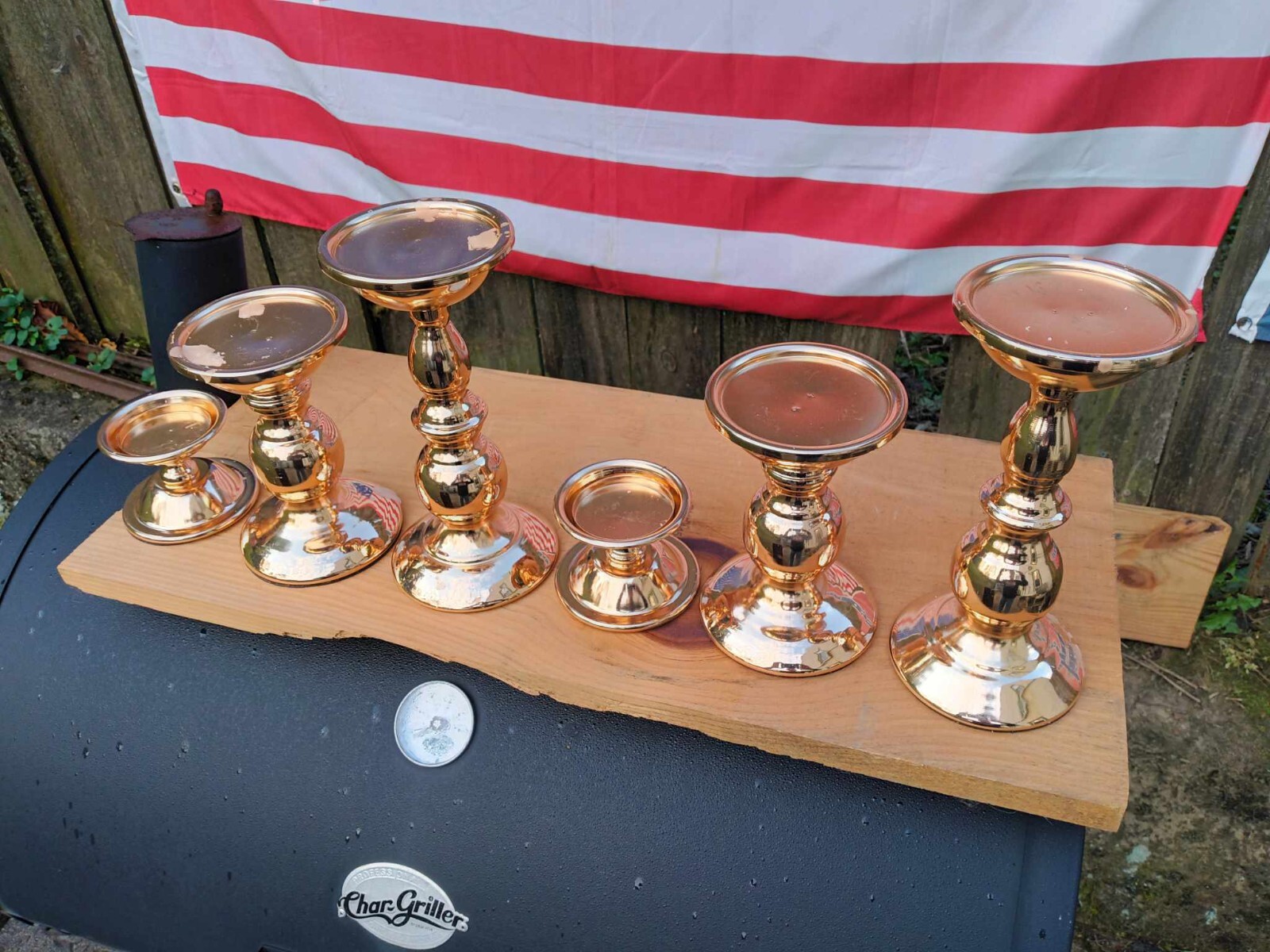 Lot 6 Metal Gold tone Pillar Candle Holders eBay