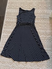 Chaps navy polka dot fit and flare sleeveless dress size large