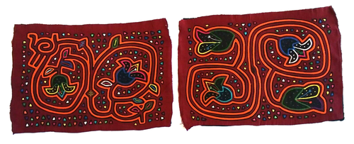 Pair of Vtg Molas Kuna Handsewn Folk Art Panama Reverse Applique Flower Panels - Picture 3 of 4