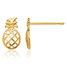 14K Solid Yellow Gold Hawaiian Pineapple Studs Earrings