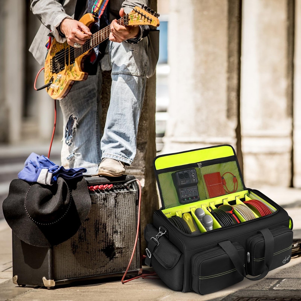SNIGJAT DJ Bag, Large Capacity DJ Cable Bag with 6 Pockets for