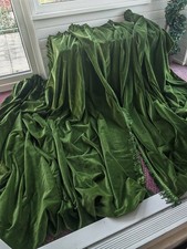 Vintage Forest Green Cotton Velvet Curtains D 82 Inches x W 88 Inches