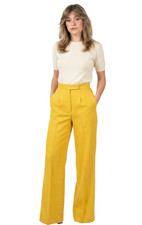 VTG 1970s Yellow Linen Wide Leg Trousers High Waist Disco Pants XS