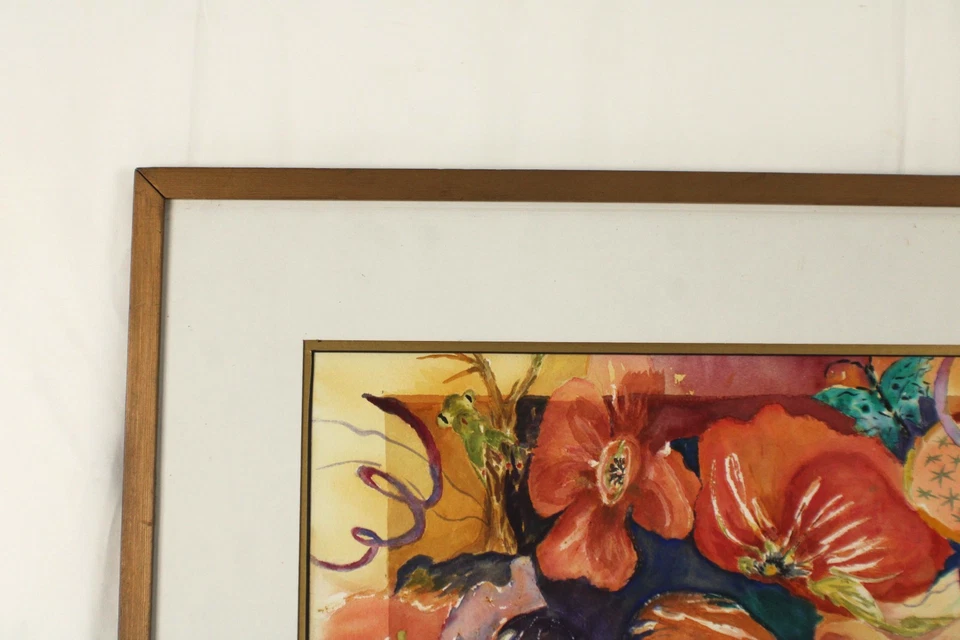 Mid Century Colorful Vibrant Floral Abstract  Watercolor Painting  Signed Diana - Image 4 of 4