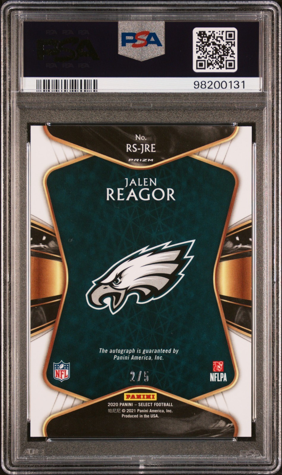 2020 Select Rookie Signatures Jalen Reagor #RS-JRE Green Prizm /5 Auto PSA 10 view 2