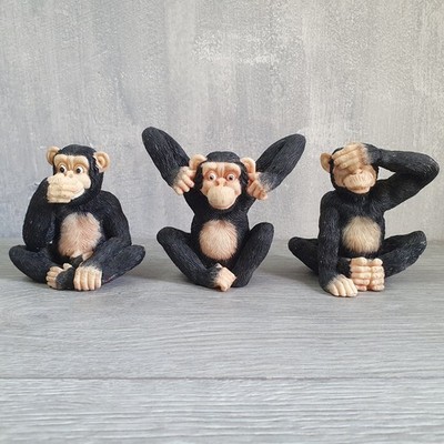 See Hear Speak no Evil Chimpanzee Ornaments Leonardo Resin Monkeys Apes Chimps