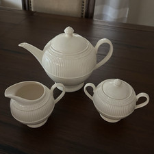 Wedgwood Windsor White 3pc Tea Set Teapot Creamer Lidded Sugar England