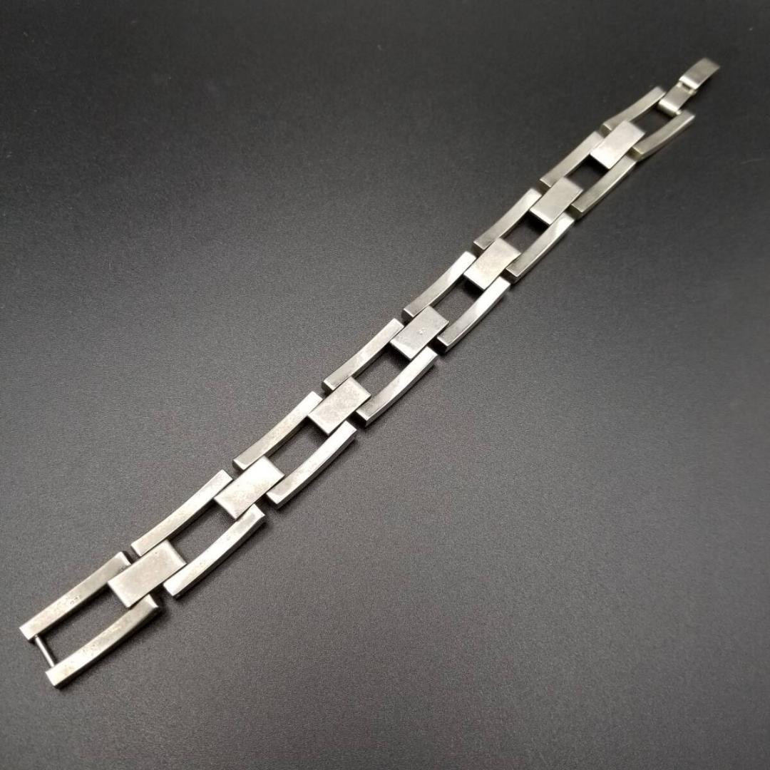 Square Box Chain Vintage Silver Bracelet Unisex 19.5cm 47.5g Square Box Chain Vintage Silver Bracelet Unisex 19.5cm 47.5g