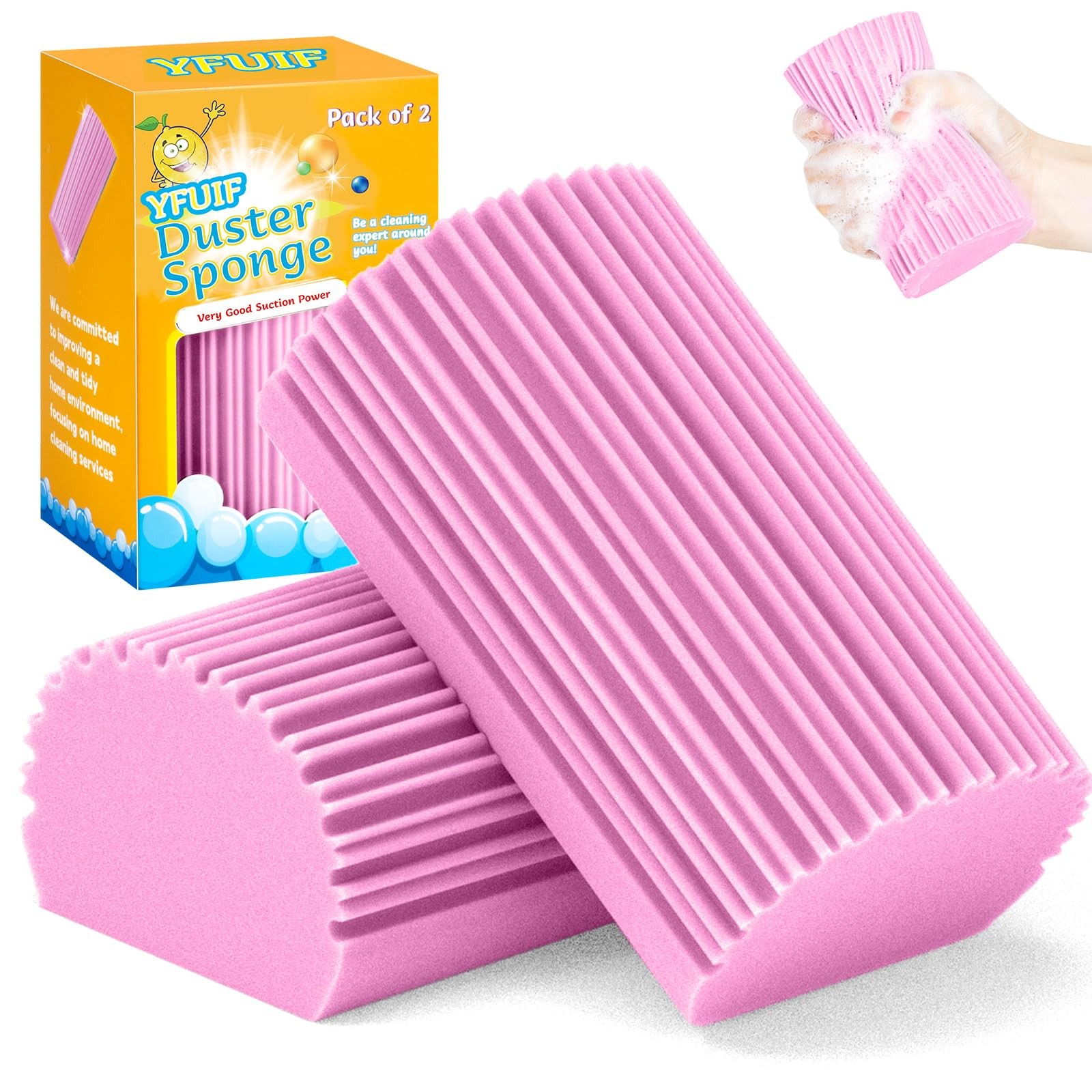 YFUIF 2-Pack Damp Clean Duster Sponge, Magic Sponge Eraser 2