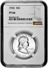 1950 50C Proof Silver Franklin Half Dollar NGC Graded PF 66 White Coin