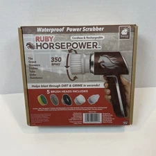 Ruby Horsepower Cordless Rechargeable Power Scrubber with 5 Brush Heads