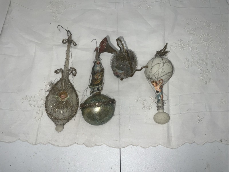 4Antique W German Blown Glass wire wrapped Christmas  ornaments