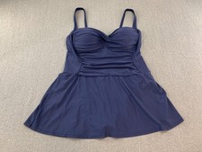 Swim Solutions Ruched Front 1 pc Swim Dress Swimsuit Womens 18W Navy Blue